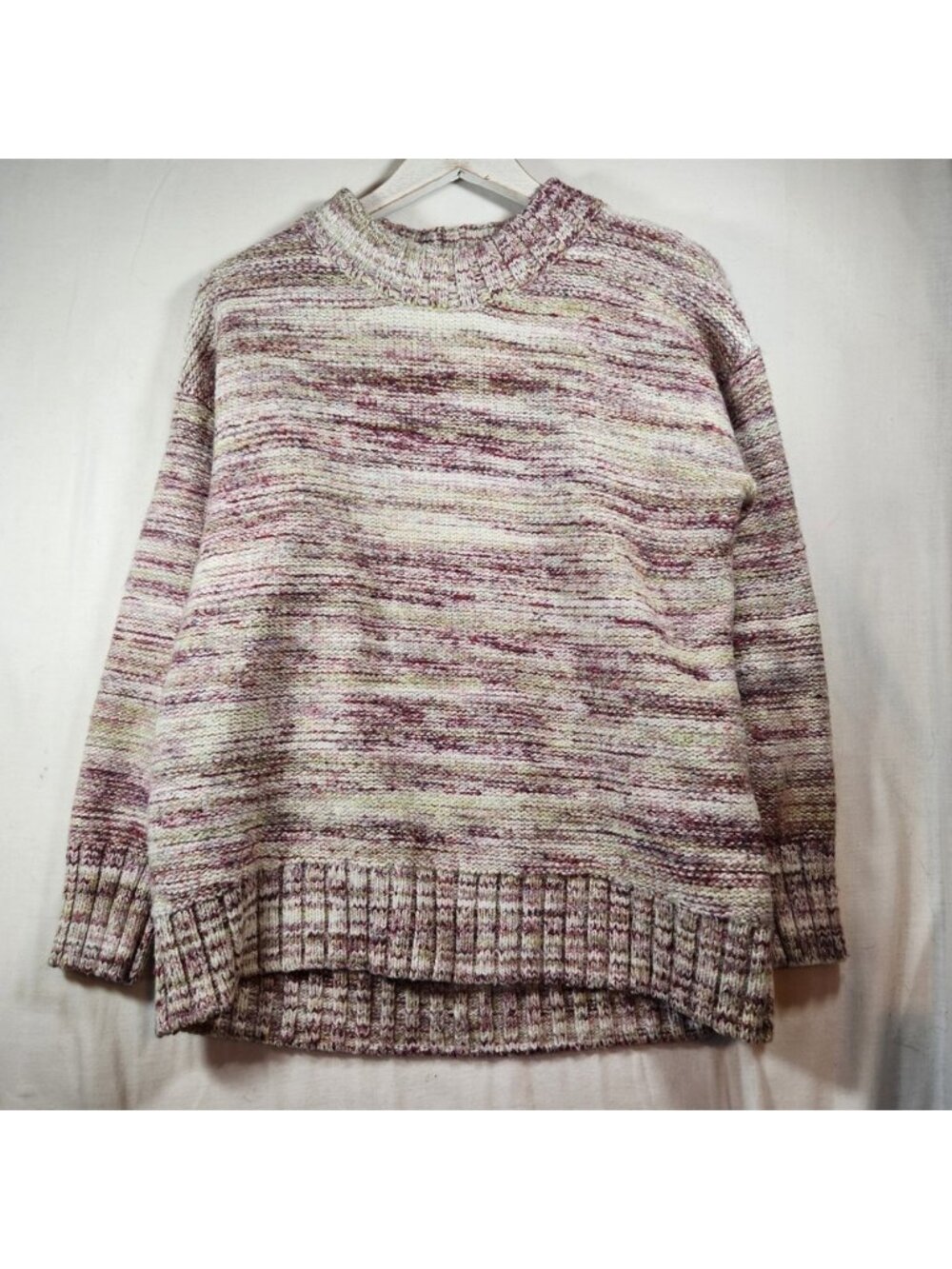 Old Navy Womens Large Tall Space Dye Crew Neck Sweater Burgundy Cream Green